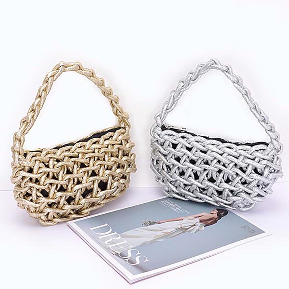 Metallic Vegan Leather Braided Shoulder Bag